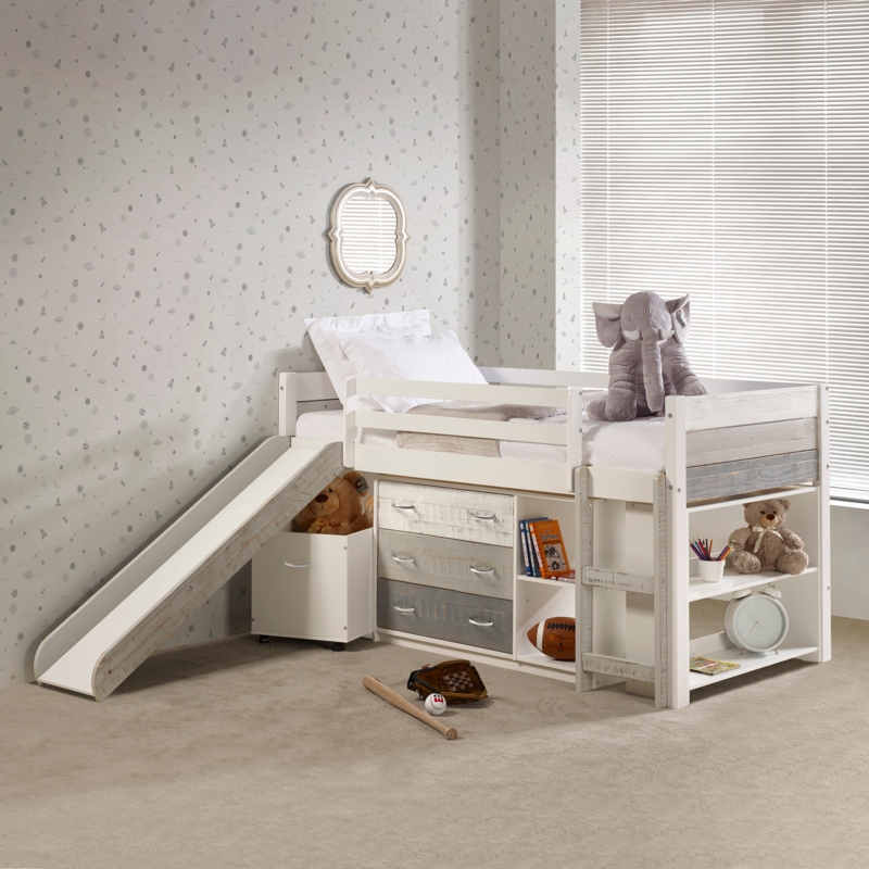 Solid Pine Wood Loft Bed with Mini Slide