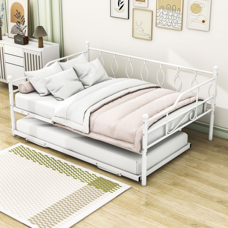 Foldable Trundle Daybed with Metal Frame