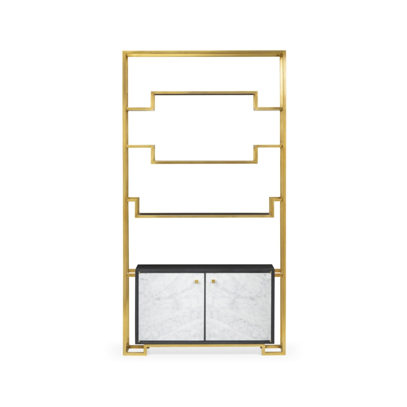 Satin Brass Frame Cabinet with Marble Doors
