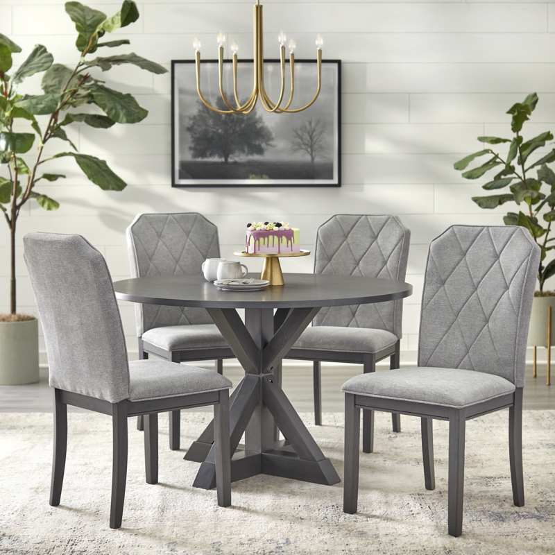 3-Piece Dining Set with Round Table and Tufted Side Chairs