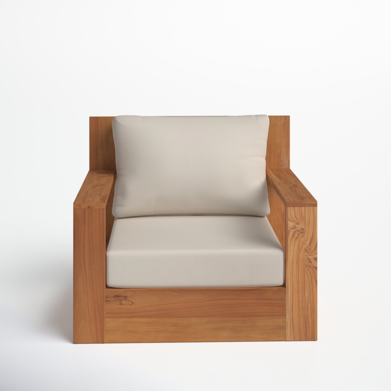 Teak Patio Chair with Beige Linen Cushions