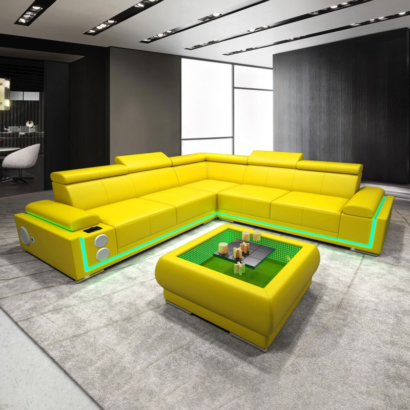 Modern Corner Leather Sectional with Bluetooth Speaker
