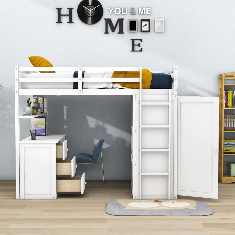 Multi-functional Bed with Wardrobe and Desk