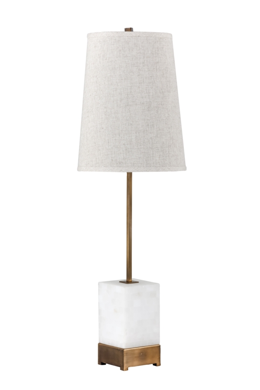 Alabaster Console Lamp with Linen Shade