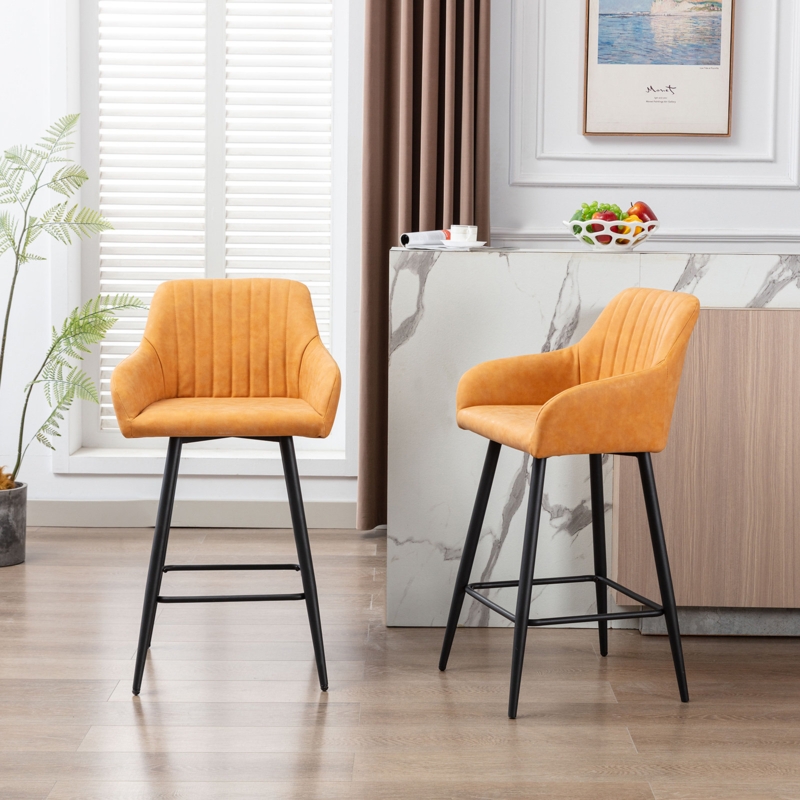 Mid-Century Faux Leather Stool with Hairpin Legs