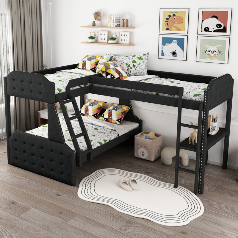 L-Shaped Twin over Full Bunk Bed with Desk