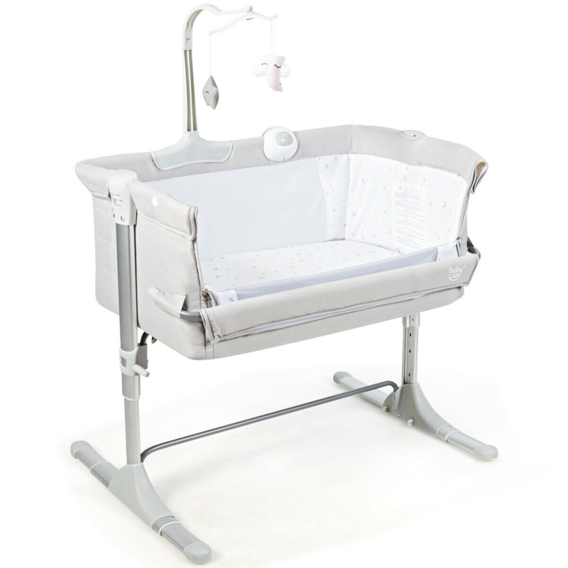 Adjustable Bedside Baby Crib with Toy Rack and Music Box