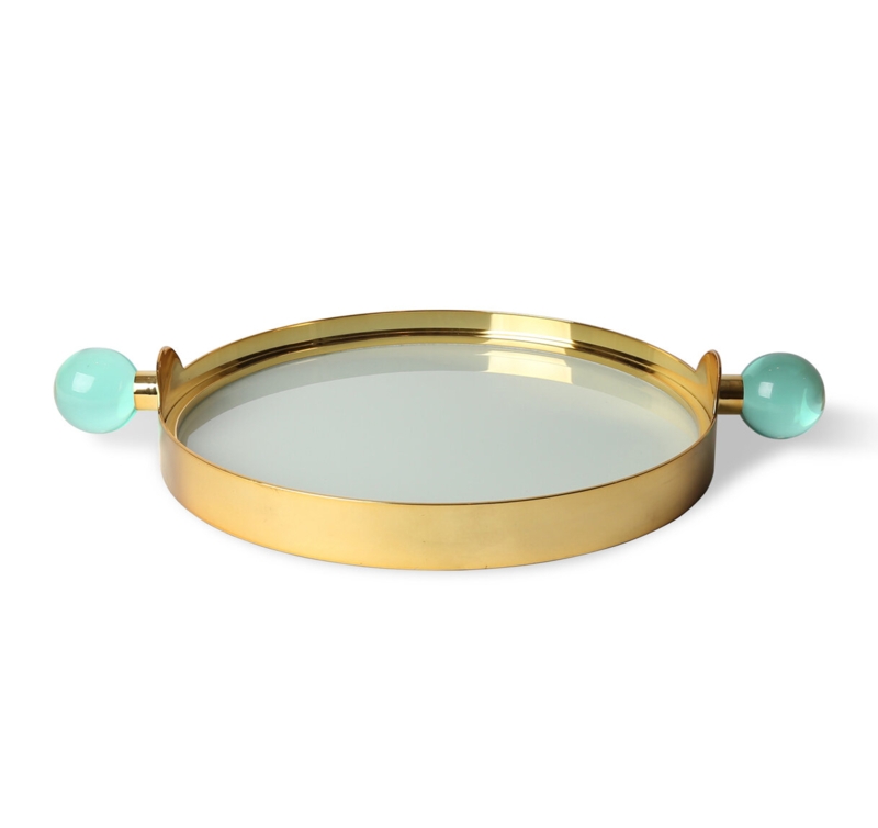 Tempered Glass Tray with Brass Frame and Acrylic Handles
