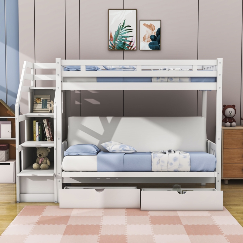 Modern Bunk Bed with Convertible Bottom and Storage