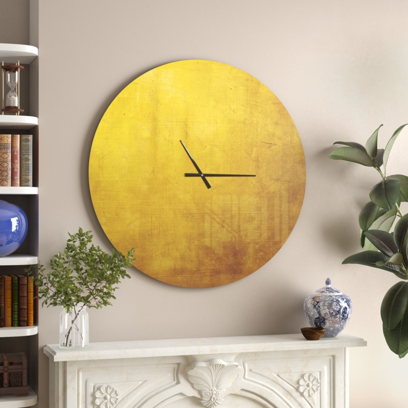 Floating Gold Wall Clock with Subtle Pattern
