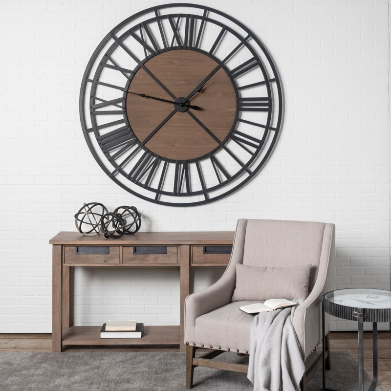 Oversized Wooden Wall Clock with Roman Numerals