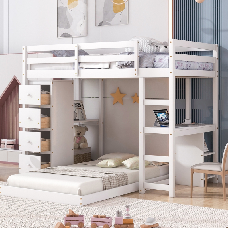 L-Shaped Twin Over Twin Bunk Bed with Desk