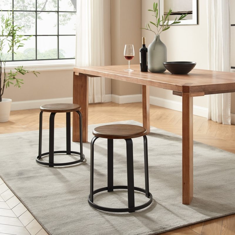 Modern Dining Stool with Solid Rubberwood Top