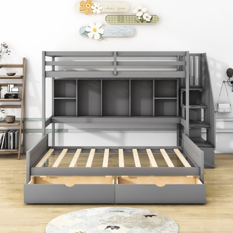 Bunk Bed with Storage Drawers and Shelves