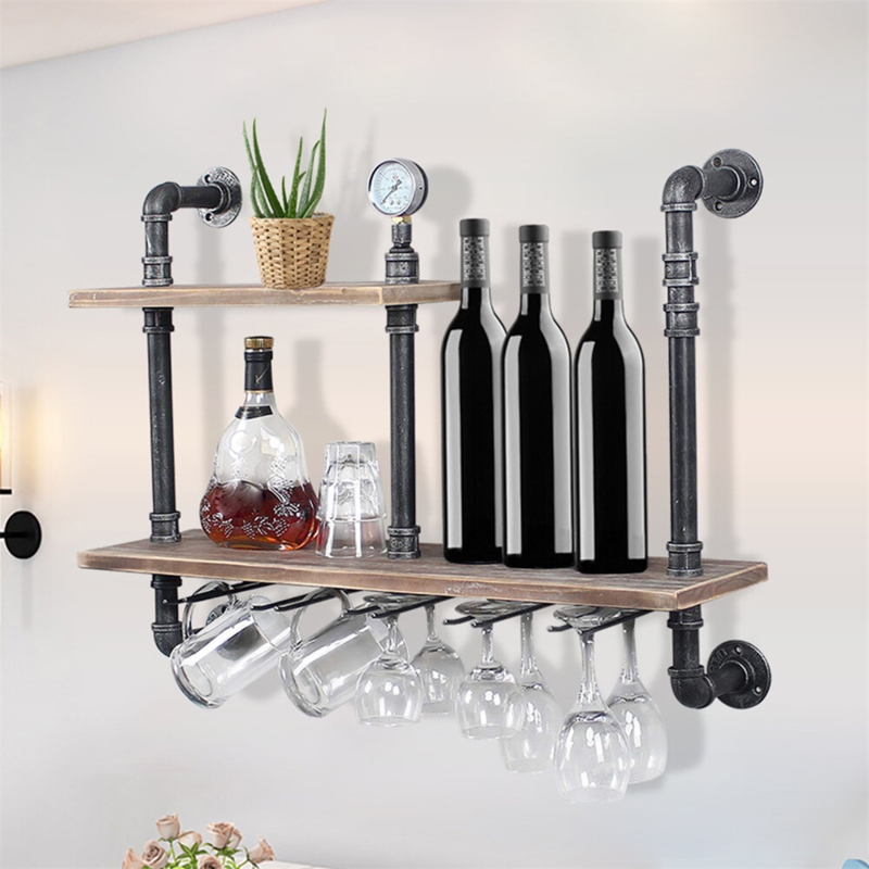 Wrought Iron Pipe and Reclaimed Wood Wall Shelf