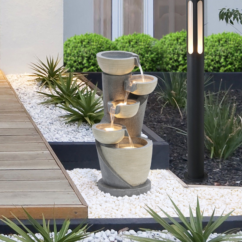 Serene Modern Outdoor Fountain with LED Lights