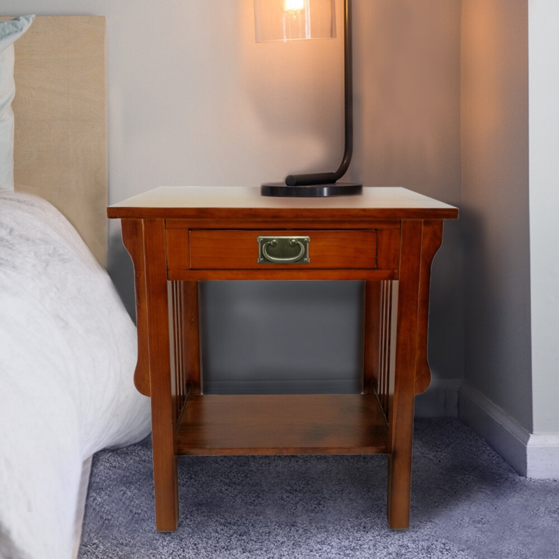 Classic Oak Nightstand with Drawer and Open Storage