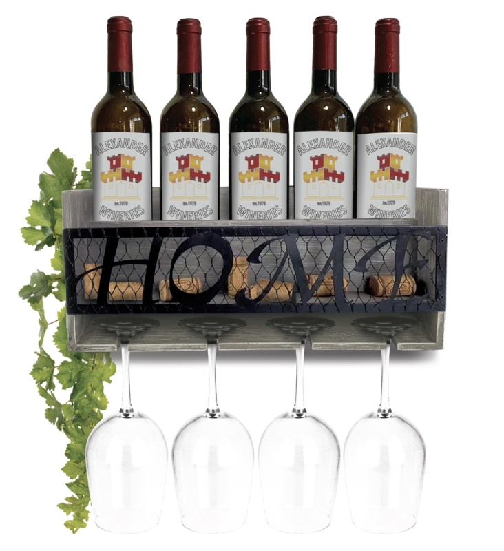 Modern Grey Wall Mounted Wine Rack
