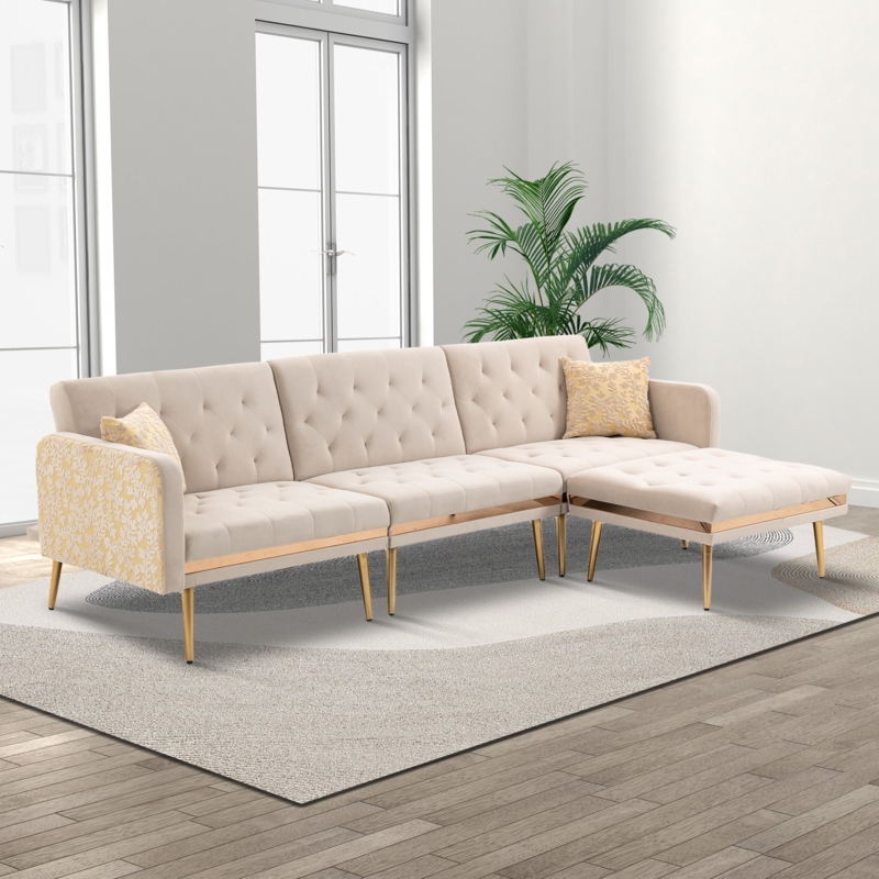 Sectional Sofa with Tufted Backrest and Cushions