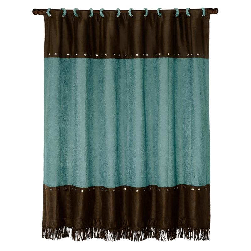 Turquoise Faux Tooled Leather Shower Curtain
