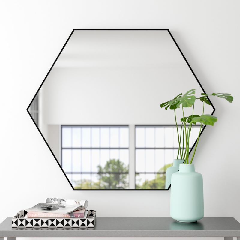 Wood Hexagon Wall Mirror