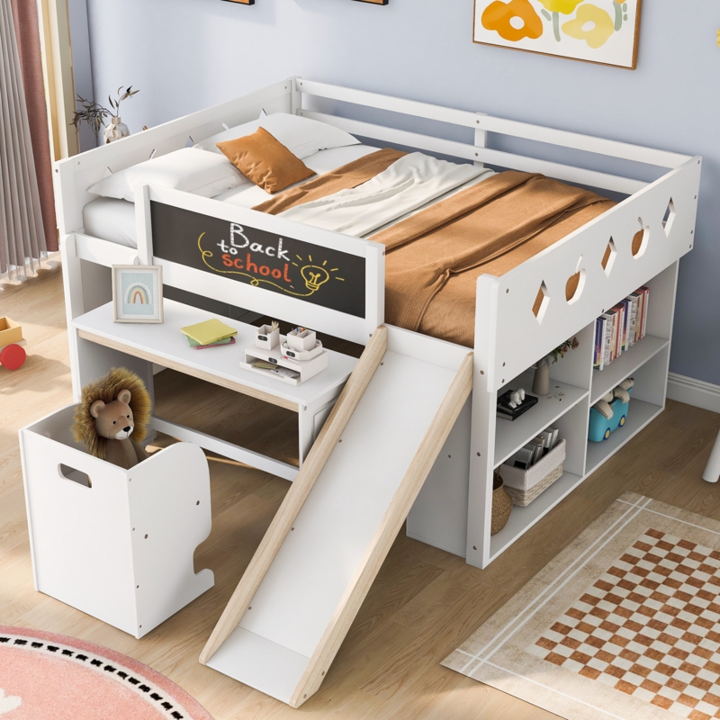 Low Loft Bed with Built-In Desk