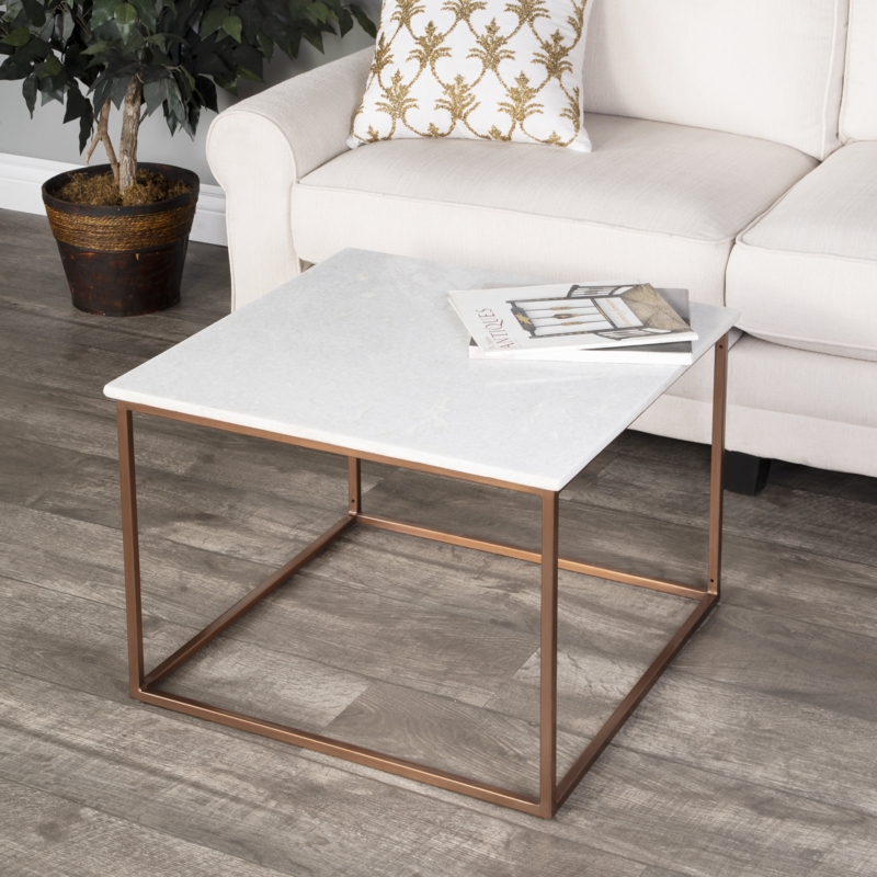 White Marble Cocktail Table with Bronze Iron Legs