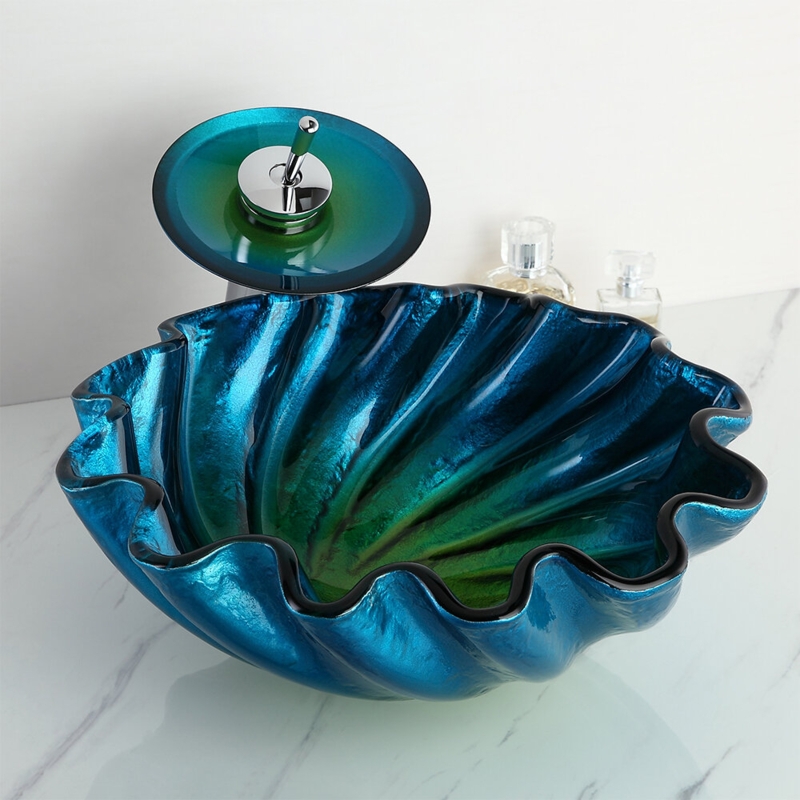 Seashell Wave Vessel Sink with Waterfall Faucet