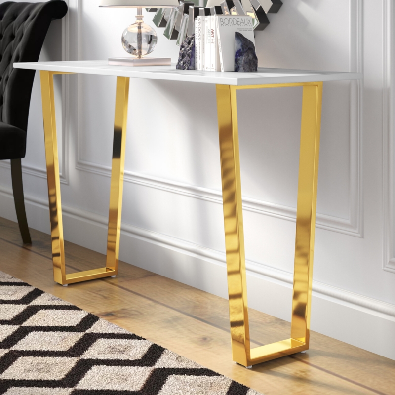White Marble Console Table with Gold Metal Legs