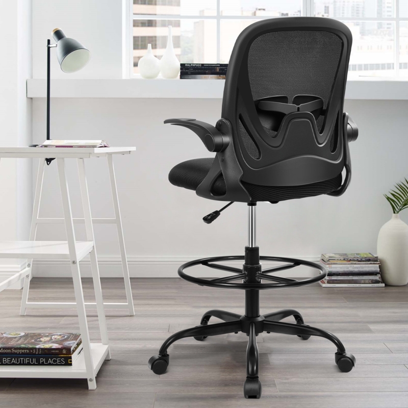 High Swivel Office Chair with Adjustable Footstool