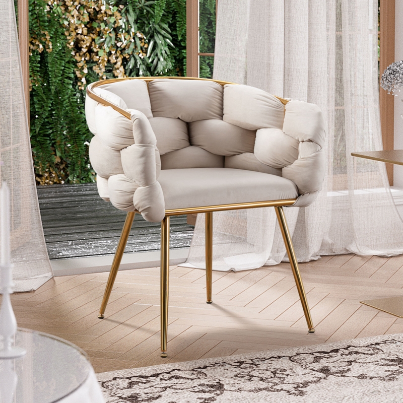 Velvet Upholstered Accent Chair with Gold Frame