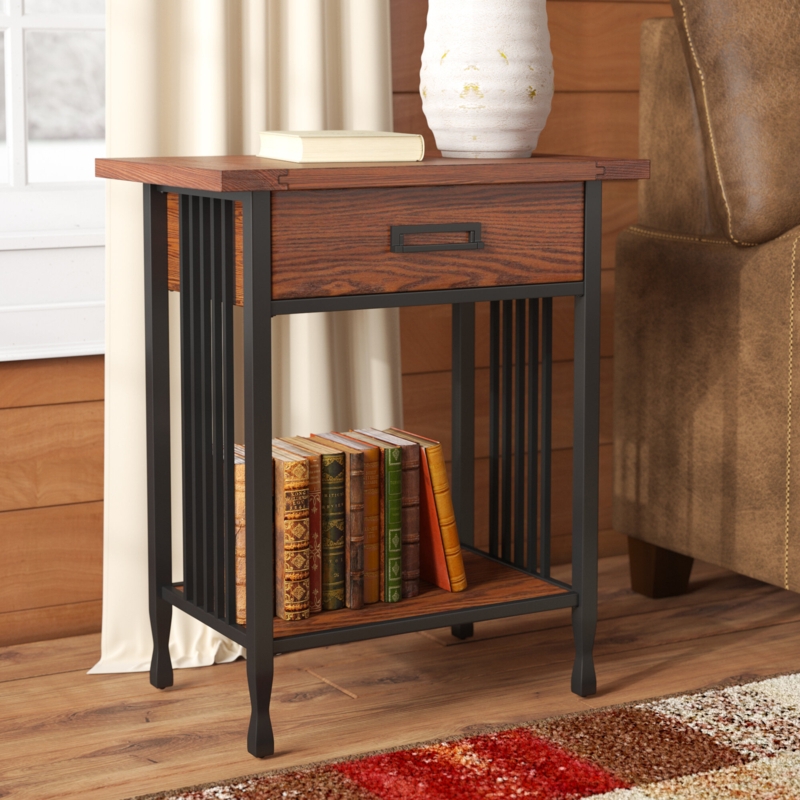 Mission-Style Wooden Side Table with Drawer
