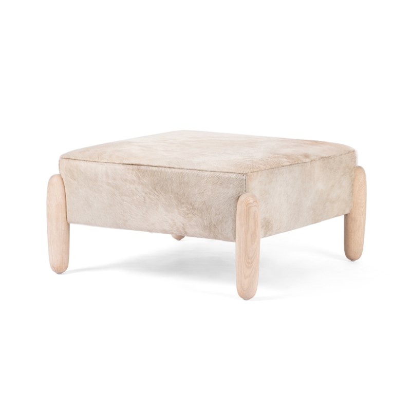 Rustic Upholstered Ottoman with Genuine Cowhide Leather