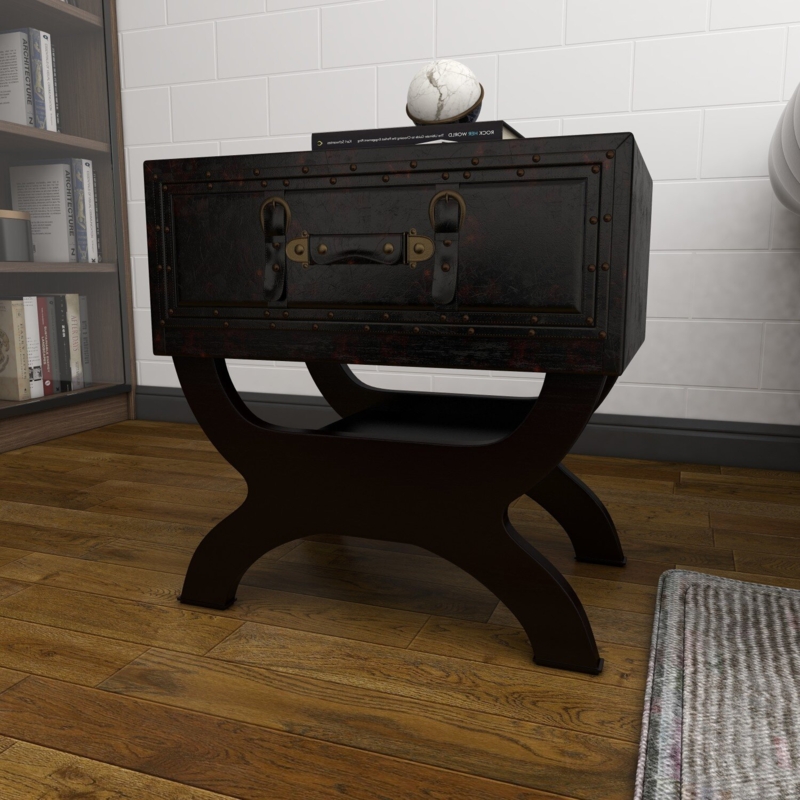 Rectangular 1-Drawer End Table with Vintage Suitcase Design