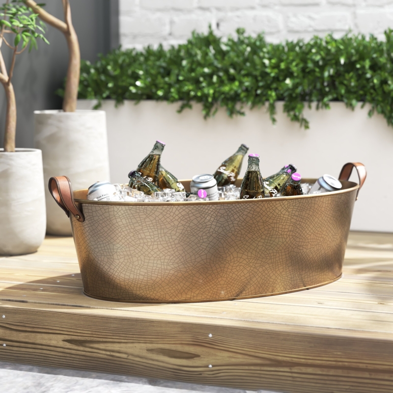 Stainless Steel Bronze Ice Bucket with Leather Handles