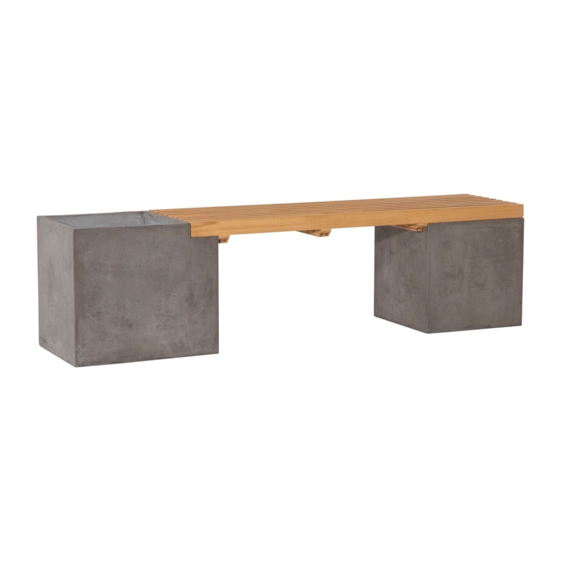 Concrete and Teak Outdoor Bench