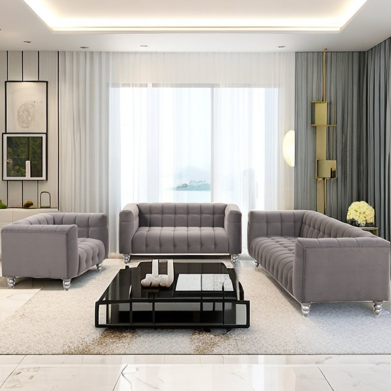 Button-Tufted Living Room Sofa Set