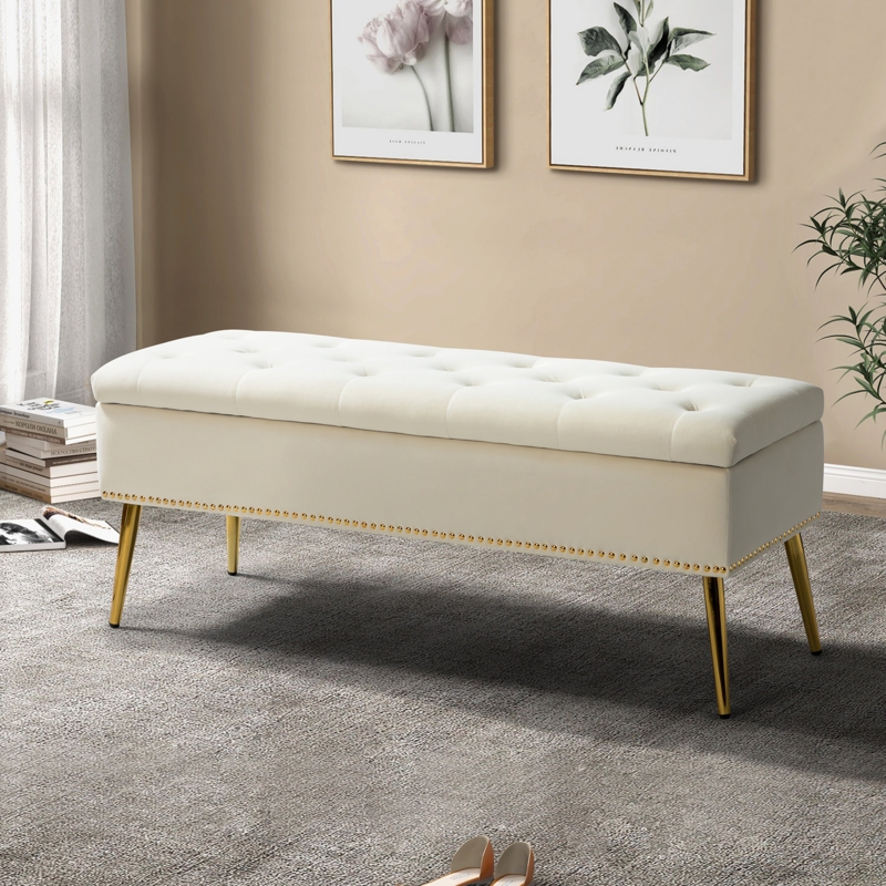 Stylish Storage Bench with Button Tufting
