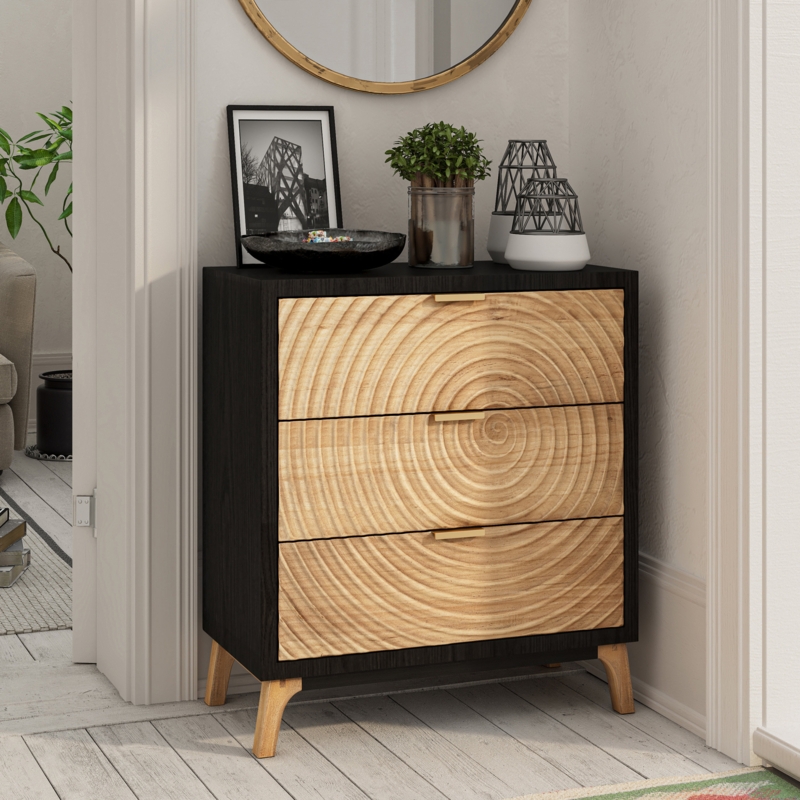 Retro Wood Ring-Patterned Bedside Table