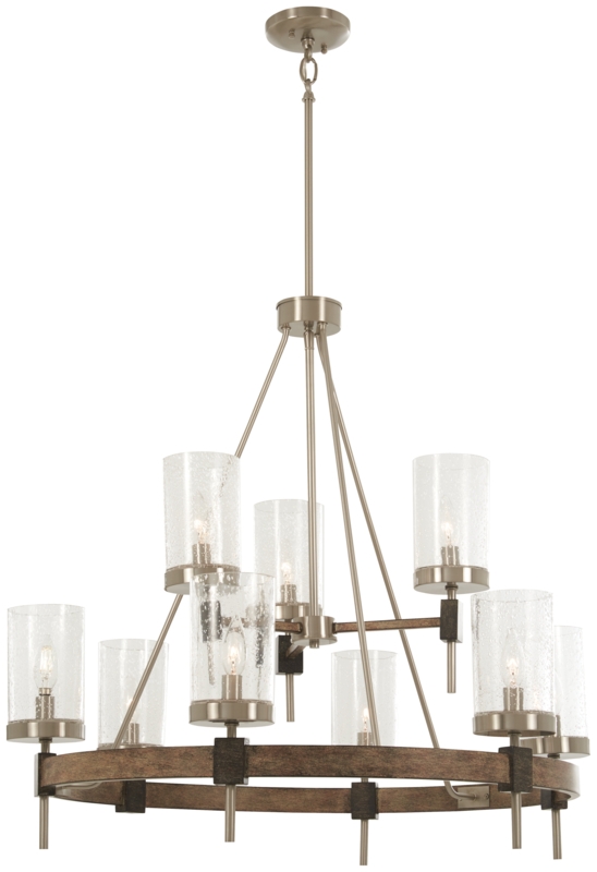 Contemporary Country Chandelier with Seeded Glass Shades