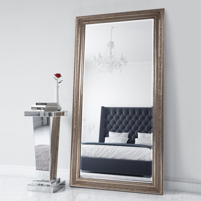 Full-Length Wooden Mirror with Champagne Silver Leaf
