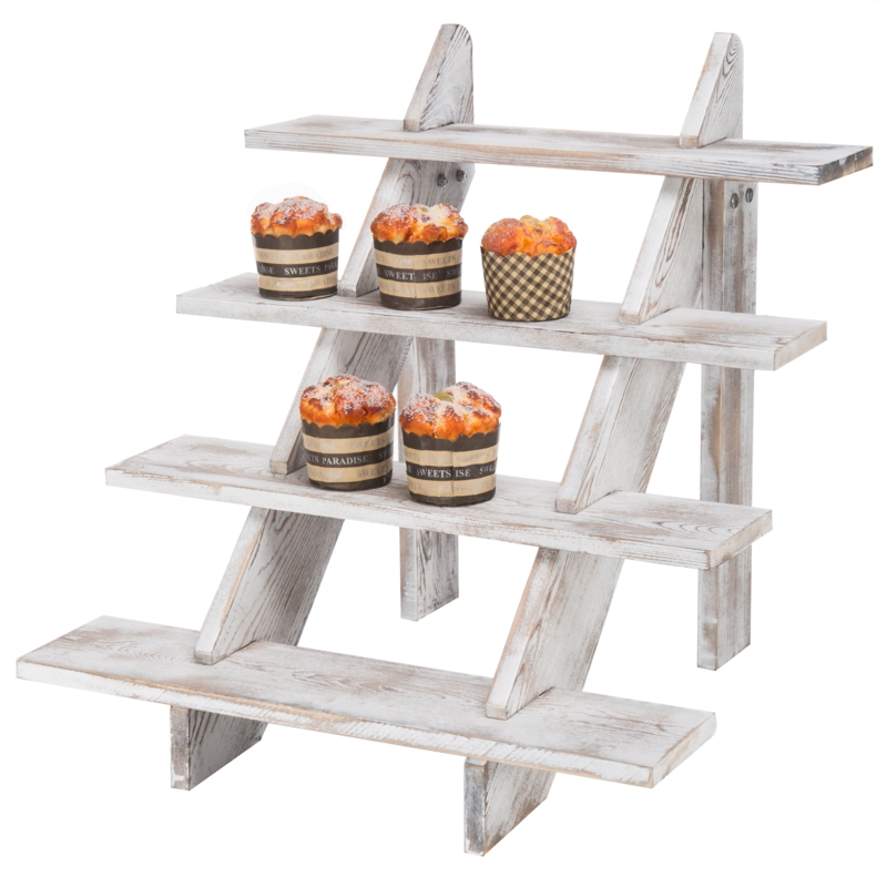 4 Tier Whitewashed Wood Display Riser Stand