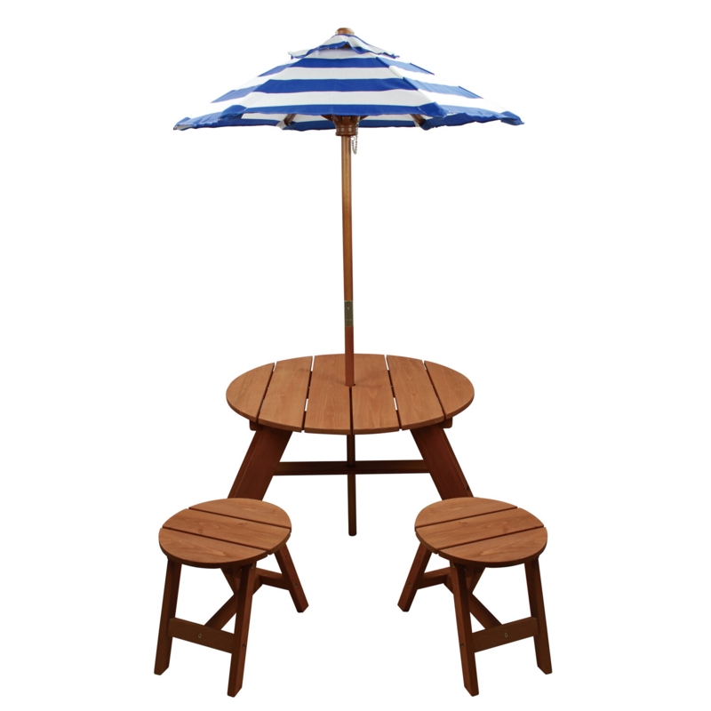 Kids Wood Round Table and Chair Set with Umbrella