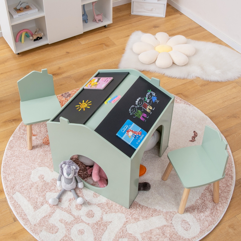 Kids Activity Table Set with Blackboard and Storage