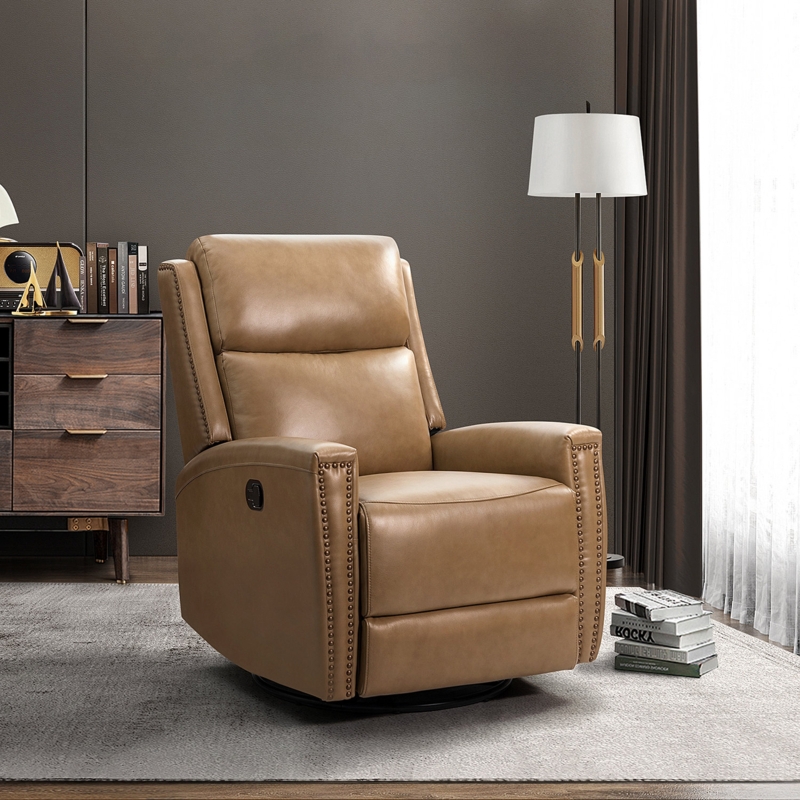 Genuine Leather Recliner with Nailhead Trim