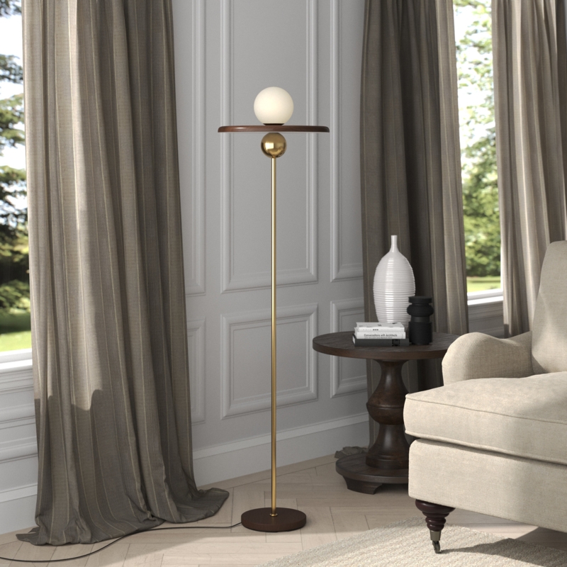 Geometric Floor Lamp with Wood Accent