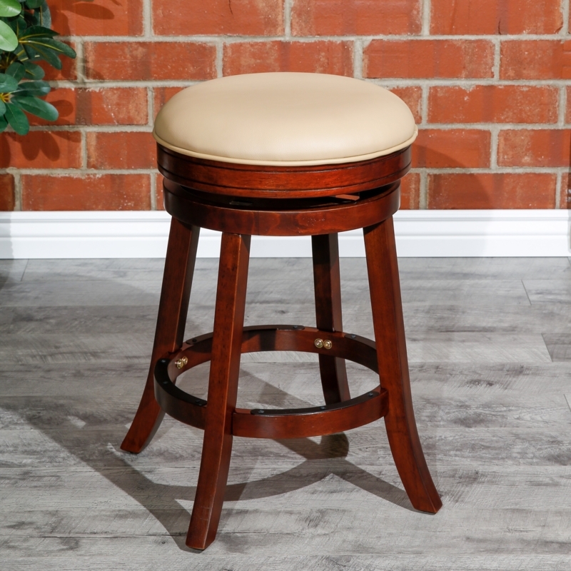 Backless Swivel Stool with Bonded Leather Seat