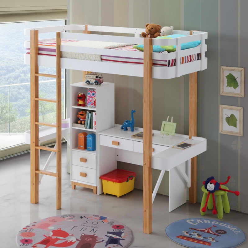 Twin Loft Bed with Shelves and Ladder