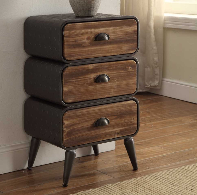 Industrial Nightstand with Pine Drawers