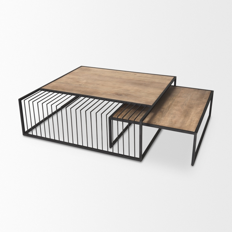 Contemporary Metal & Wood Coffee Table Duo